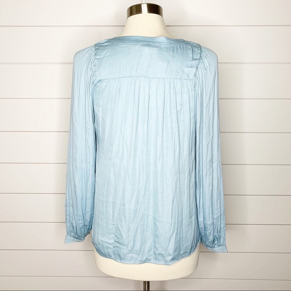 LOFT Split Neck Flowy Puff Sleeve Top Coastal Blue Size XS - Picture 7 of 10